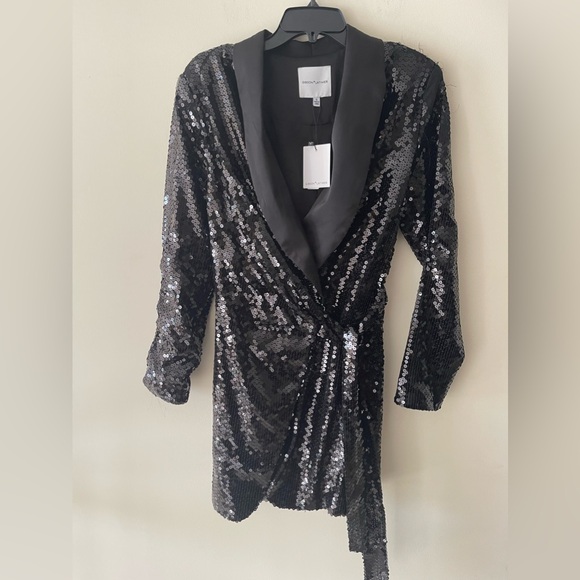 Gibson Latimer Long Sleeve Satin Contrast Sequin Knit Coordinating Blazer - Picture 7 of 9